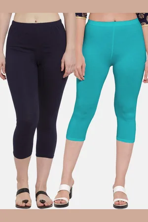 GRACIT Women Set of 2 Navy Blue & Turquoise Blue Capris