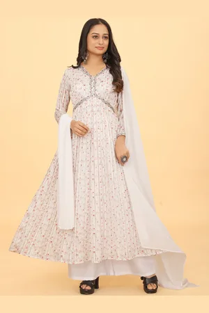CHANSI Floral Printed Empire Thread Work Georgette A-Line Kurta With Palazzo & Dupatta