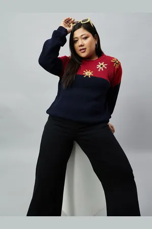 Club York Women Plus Size Round Neck Embroidered Pullover