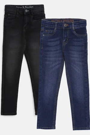 TALES & STORIES Boys Pack of 2 Cotton Slim Fit Low Distress Light Fade Stretchable Jeans