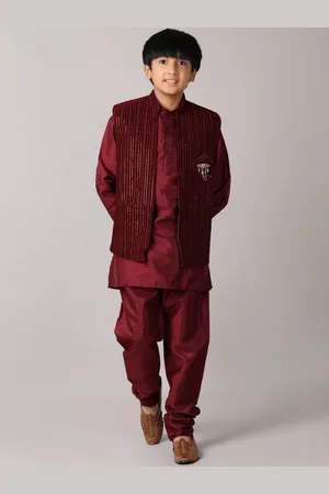 V-Mart Boys Embroidered Regular Dupion Silk Kurta with Pyjamas