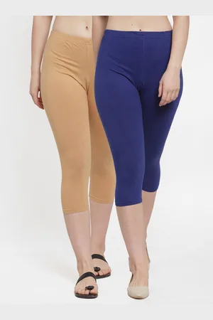 GRACIT Women Set of 2 Blue & Beige Solid Capris