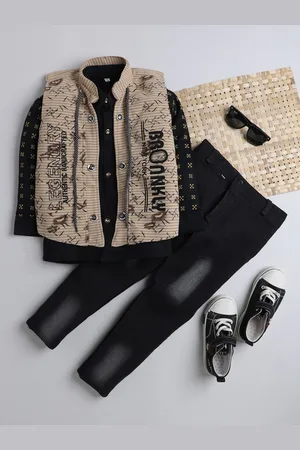 DKGF FASHION Boys Printed Shirt & Trousers With Waist Coat