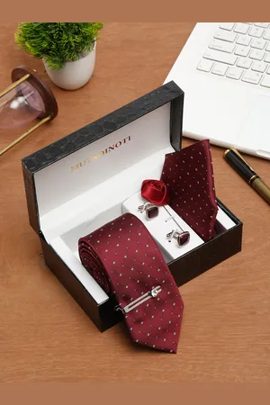 MUTAQINOTI Men Checks Silk Necktie Accessory Gift Set