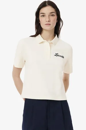 Lacoste Women Typography Printed Polo Collar Relaxed Fit T-shirt