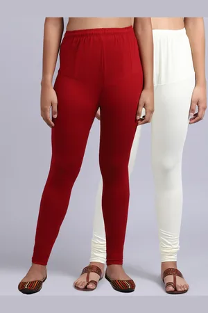 GRACIT Women Pack Of 2 Maroon & Off White Solid Churidar-Length Leggings