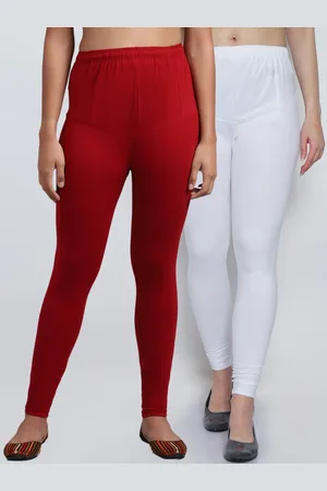 GRACIT Women Pack Of 2 White & Maroon Solid Churidar-Length Leggings