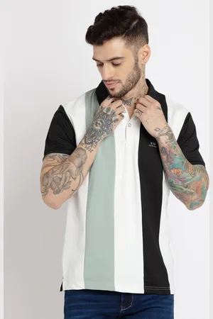 Status Quo Men Striped Polo Collar Cotton T-shirt
