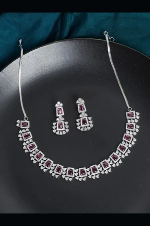Voylla Men Rhodium-Plated & Pink CZ Studded Jewellery Set
