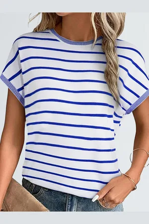HERE&NOW Women Striped Round Neck T-shirt