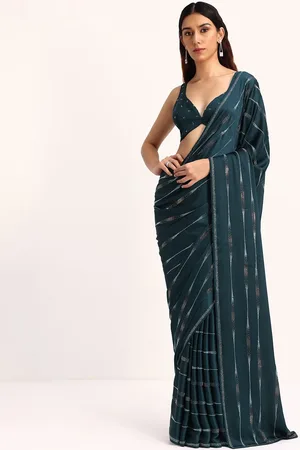 KALKI Fashion Embellished Beads and Stones Satin Saree And Unstitched Blouse
