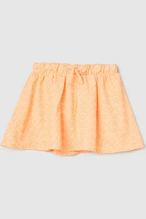 Max Collection Girls Geometric Embroidered Pure Cotton Mini Skirt