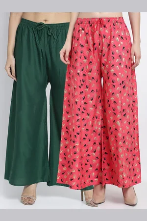 GRACIT Women Pack Of 2 Green & Pink Printed Flared Knitted Ethnic Palazzos