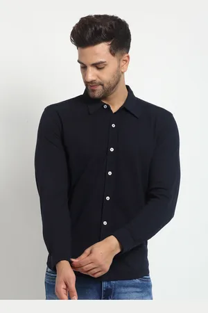 Club York Men Navy Blue Regular Fit Solid Casual Shirt