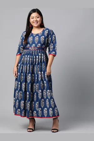 Divena World Women Blue & White Printed Anarkali Kurta