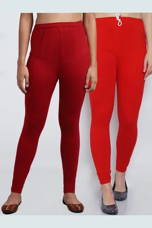 GRACIT Women Pack Of 2 Red & Maroon Solid Churidar-Length Leggings