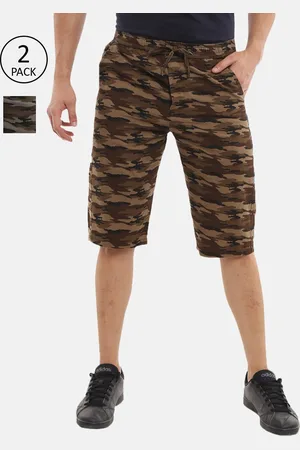 V-Mart Men Khaki and Grey Camouflage Printed above knee Tussar Jamaican Shorts