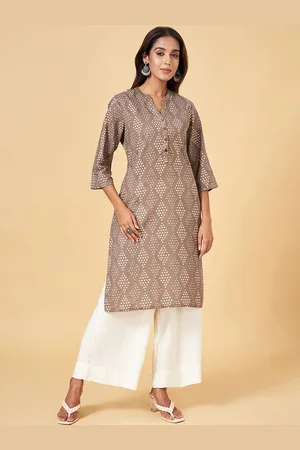 Pantaloons Geometric Printed Mandarin Collar Cotton A-Line Kurta
