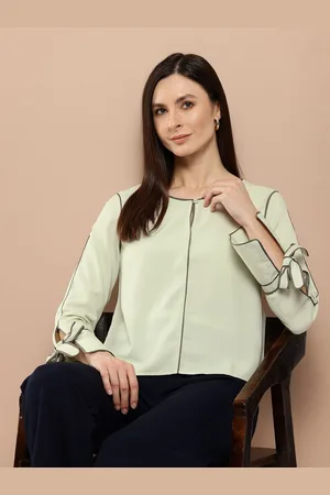 Chemistry Keyhole Neck Bell Sleeves Tie-Up Detail Top