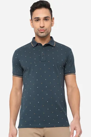 JADE BLUE Men Blue & White Printed Polo Collar Pure Cotton Slim Fit T-shirt