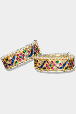 AURAA Trends Set Of 2 Gold-Plated Kundan Studded Handcrafted Bangles
