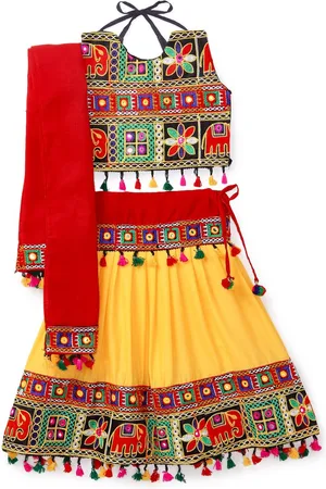 Banjara Girls Embroidered Ready to Wear Cotton Lehenga & Blouse With Dupatta