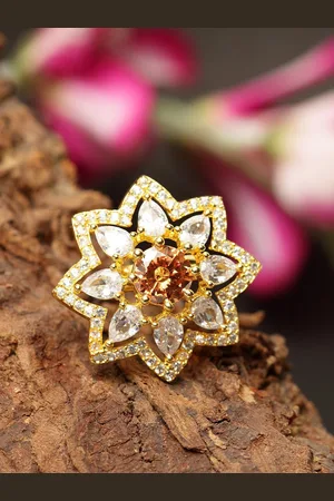 Anouk Gold Plated American Diamond & LCT Stone Studded Star Shape Finger Ring