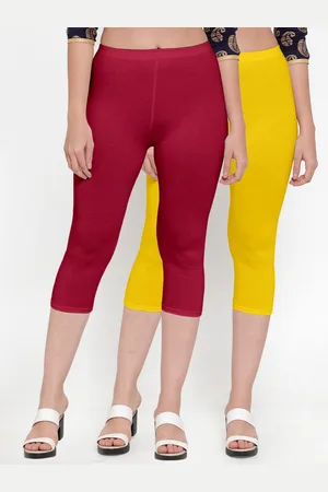 GRACIT Women Yellow & Maroon Set Of 2 Solid Slim Fit Cotton Capris