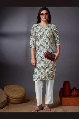 Ishin Women Ethnic Motifs Printed Notch Neck Crepe A-Line Kurta