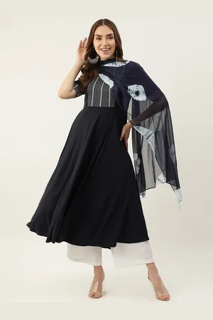 FIORRA Women Yoke Design Thread Work Crepe Kurta With Dupatta
