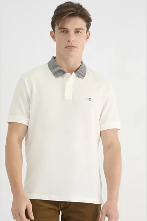 GANT Men White Polo Collar Short Sleeve Solid T-Shirt