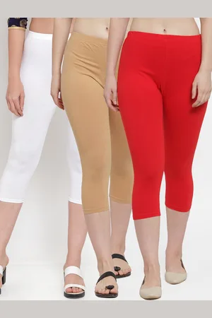 GRACIT Women Set of 3 White & Red Solid Capris