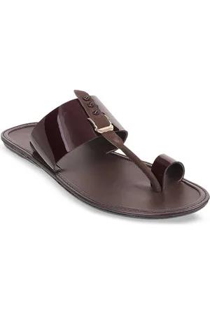 Metro Men Maroon Solid Leather Comfort Sandals
