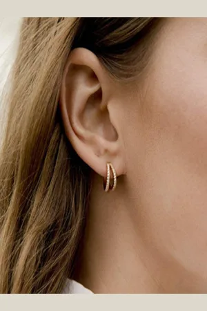 AQUASTREET 14K Gold Plated Zircons Double Half Hoops Lightweight Earrings