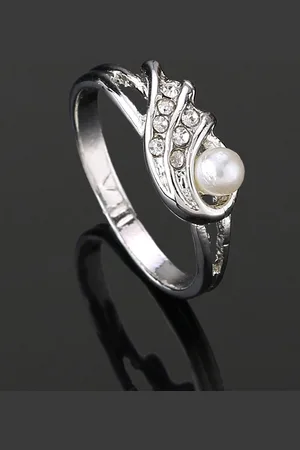 ESTELE Rhodium-Plated Pearl & Crystal Studded Twisted Slip-On Finger Ring