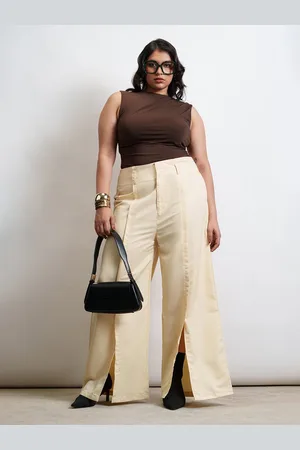 FREAKINS Women Butter Yellow Curve Flared Korean Pants