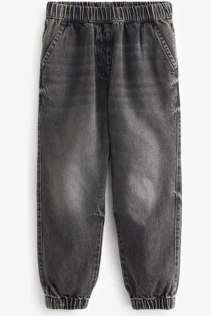 Next Girls Solid Jogger Mid-Rise Heavy Fade Cuffed Hem Pure Cotton Jeans