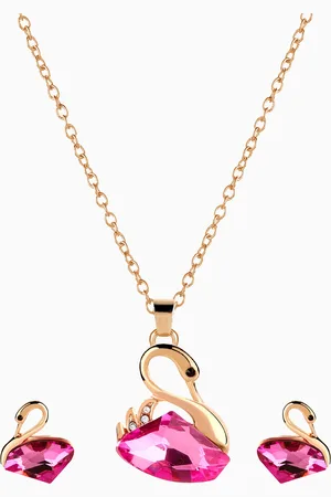 Peora Women Pink Crystal Pendant Jewellery Set
