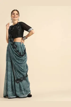 Sangria Grey & Black Tie and Dye Pure Georgette Saree