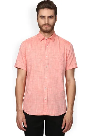 ColorPlus Men Peach-Coloured Tailored Fit Solid Casual Shirt