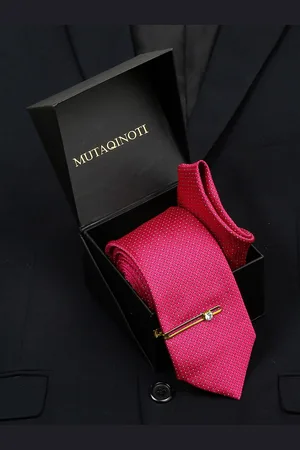 MUTAQINOTI Mens Woven Design Silk Accessory Gift Set