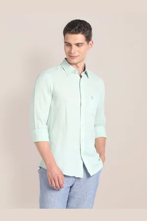 U.S. Polo Assn. Regular Fit Long Sleeves Spread Collar Linen Opaque Casual Shirt