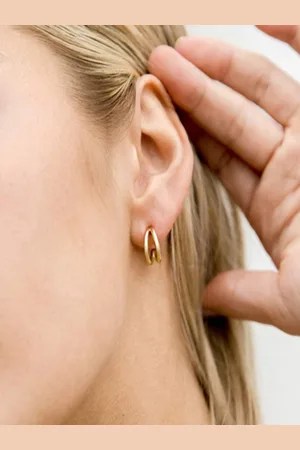 AQUASTREET 14K Gold Plated Small Lightweight Double Half-Hoops Earrings