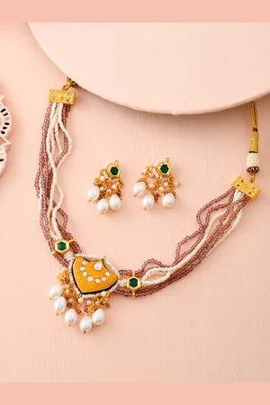 Dastoor Gold-Plated Artificial Stones & Beads Studded Necklace Set