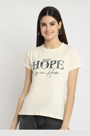 Corsica Women Regular Fit Typography Printed Round Neck Cotton T-shirt