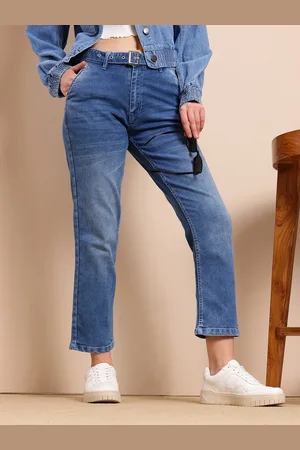 Mast & Harbour Women Straight Fit Light Fade Stretchable Jeans with Belt