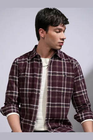 Highlander Men Spread Collar Tartan Checked Cotton Casual Shirt