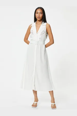 Koton Women Shirt Collar Fit & Flare Midi Dress