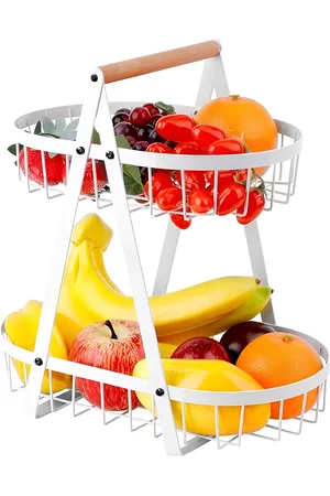 DecorTwist White Metal 2-Tier Multifunctional Fruit Basket