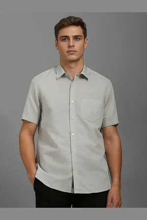 Louis Philippe Men Classic Fit Spread Collar Solid Cotton Linen Casual Shirt